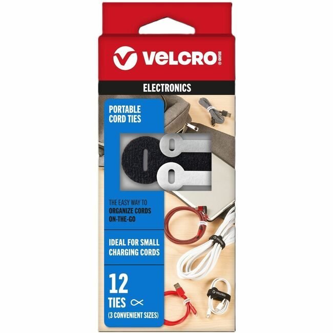VELCRO Brand Velcro Companies Brand Cord Ties Poratble Assorted 12 Count VEK30816