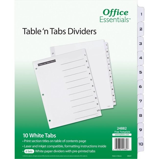 Avery Products Corporation Oe Divider Bw 10TAB 6 Pack AVE24882