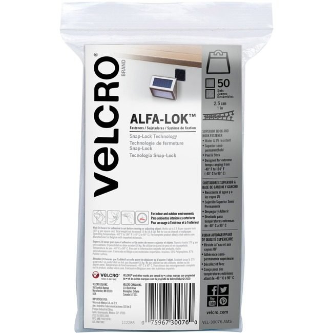 VELCRO Brand Velcro Companies Brand Fastener ALFA-LOK 1"SQ 50ST VEK30076