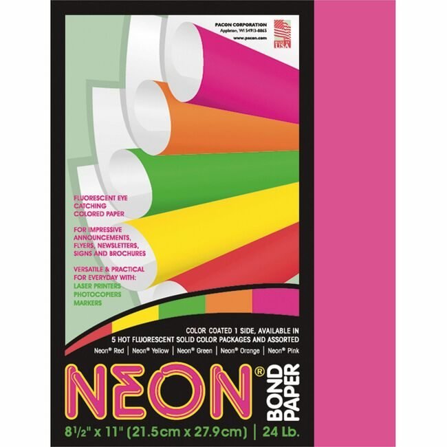 Pacon Corporation Paper Bond Neon 24# Letter Pnk PAC104319