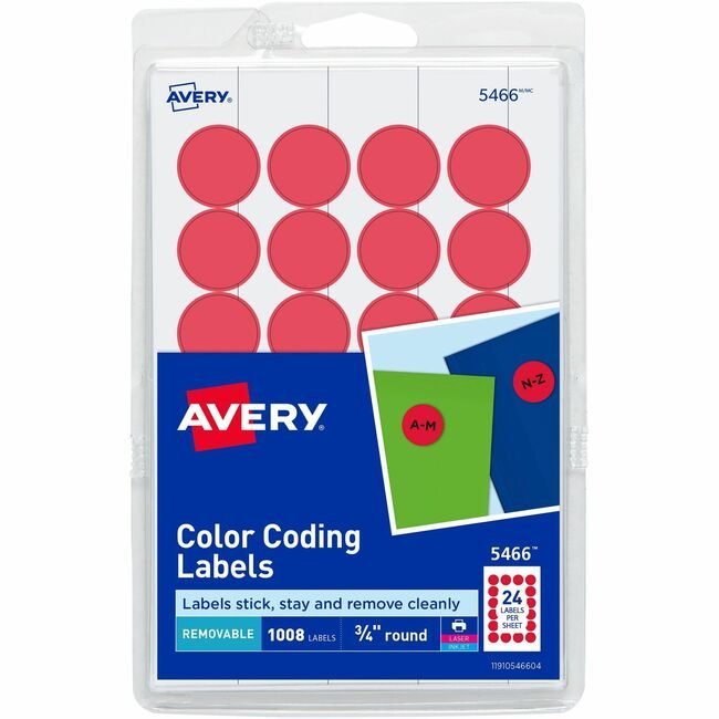 Avery Products Corporation Label Round 3/4"DIA Red AVE05466