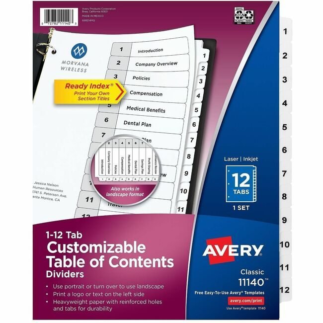 Avery Products Corporation Dividers Index Ready 1-12 AVE11140