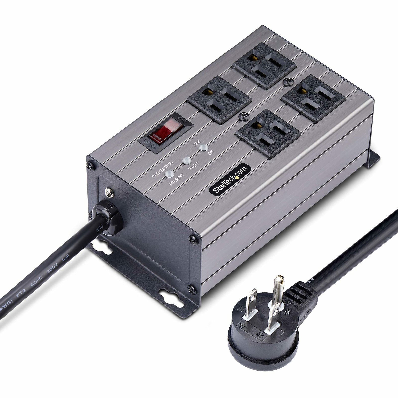 StarTech.com 4-Outlet Industrial Power Strip 125V/15A, EMI/RFI Isolation, Surge Protection, 4N515S8-POWER-STRIP