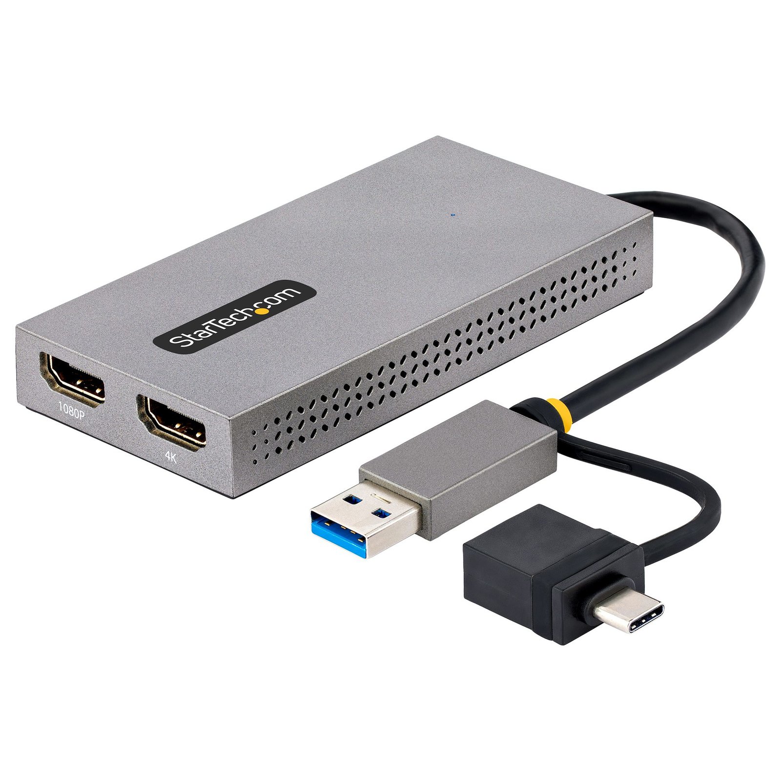 StarTech.com USB to Dual HDMI Adapter, A/C 2x Displays (1x 4K30Hz, 1080p), Integrated USB-A C 107B-USB-HDMI