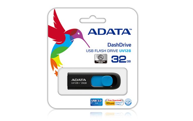ADATA TECHNOLOGY LA DashDrive UV128 128GB USB flash drive Type-A 3.2 Gen 1 (3.1 Black, Blue AUV128-128G-RBE