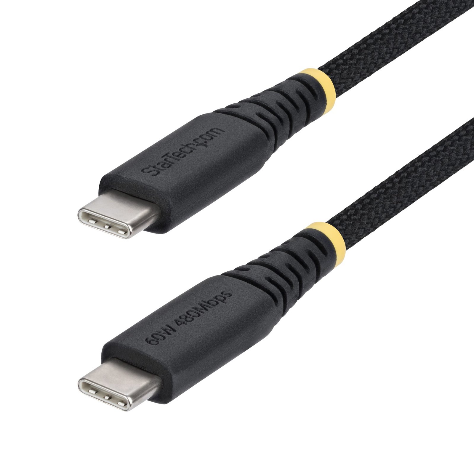 StarTech.com 6in (15cm) USB-C Charging Cable, 60W (3A) PD, Dual-Layer Braided Nylon/TPE Jacket, STA-USB2CC6INCHNCBR