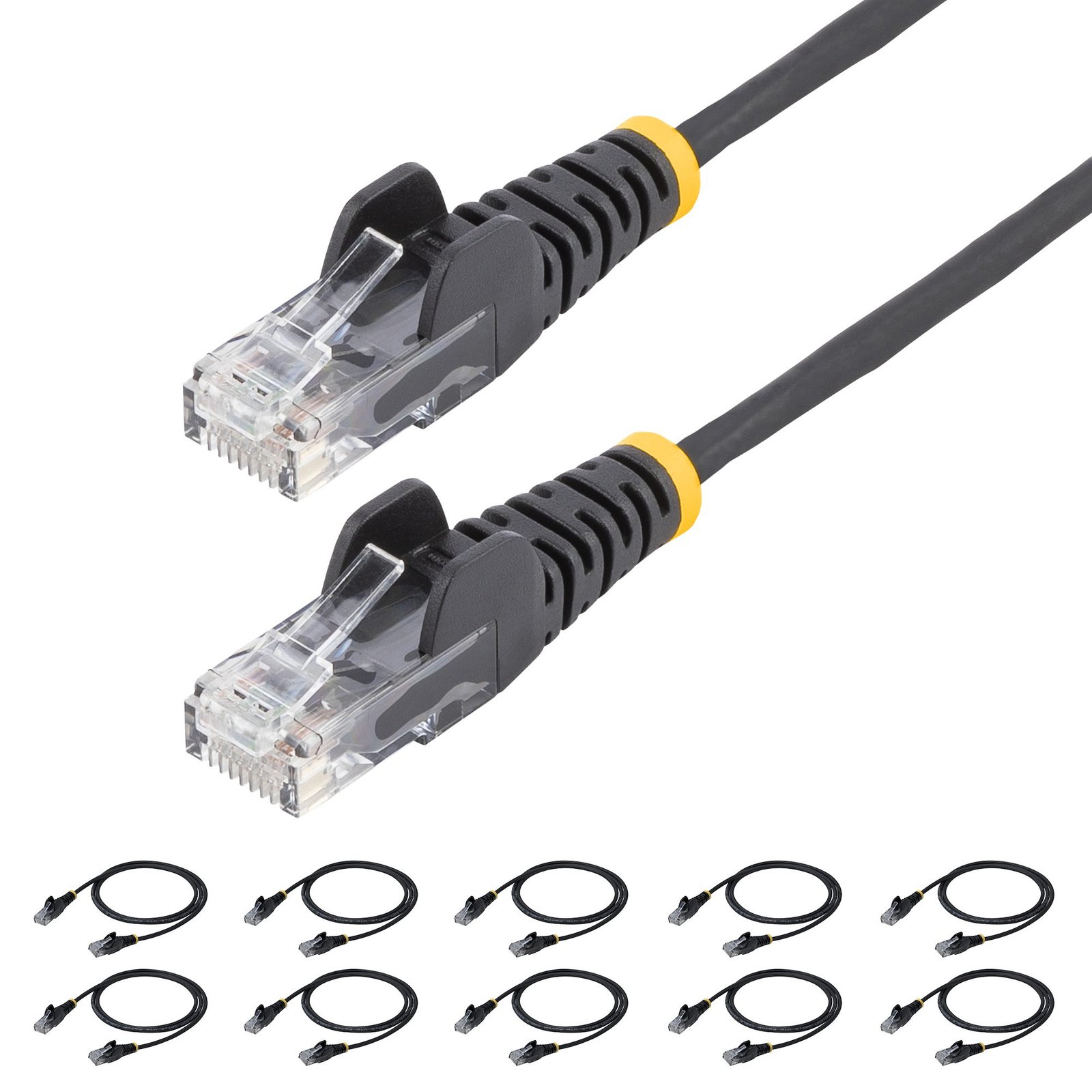 StarTech.com 6in Black Slim CAT6 Cable, 10 Pack, Snagless, 100W PoE, UTP, LSZH, 28AWG Pure Bare STA-N6PAT6INBKS10PK