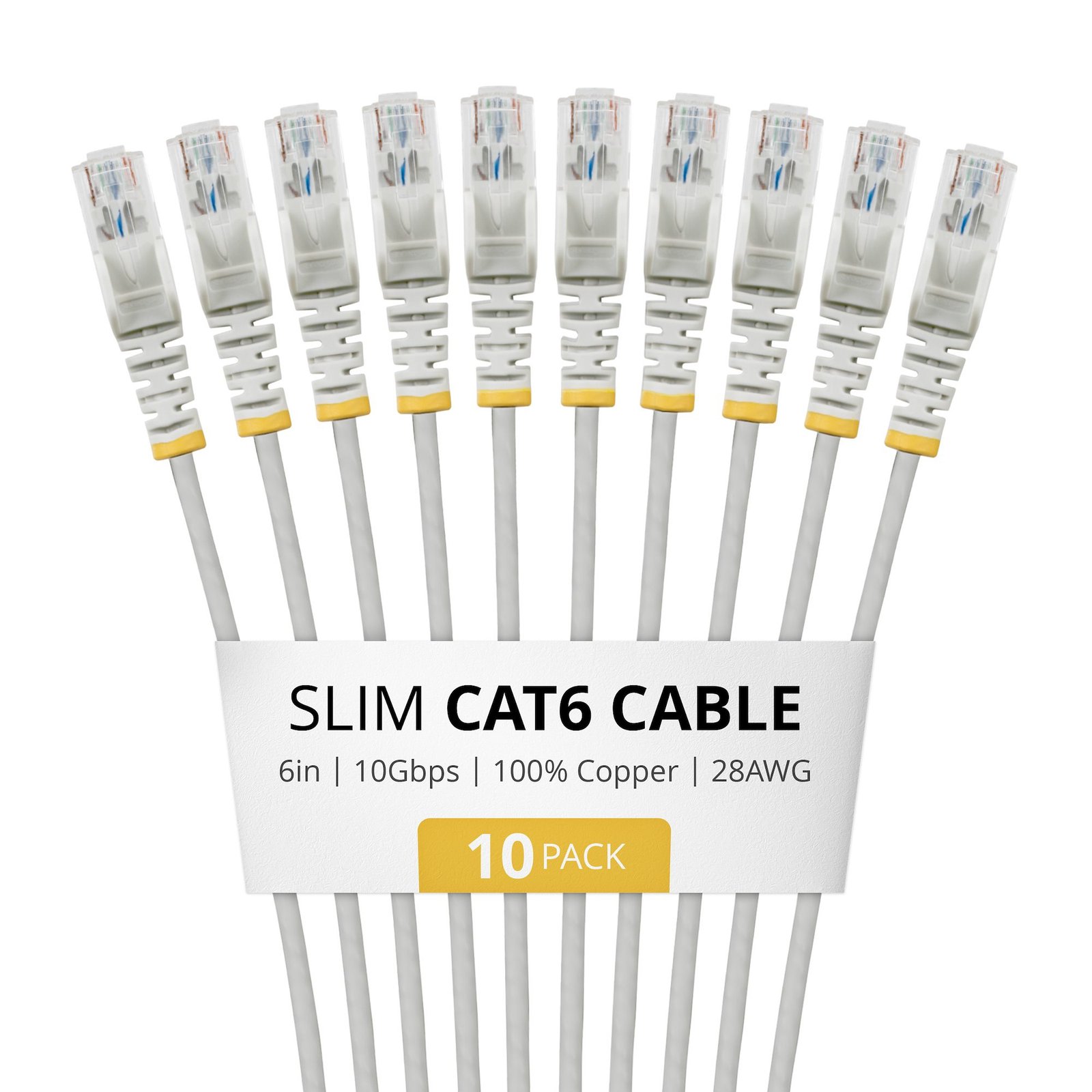 StarTech.com 6in Gray Slim CAT6 Cable, 10 Pack, Snagless, 100W PoE, UTP, LSZH, 28AWG Pure Bare STA-N6PAT6INGRS10PK