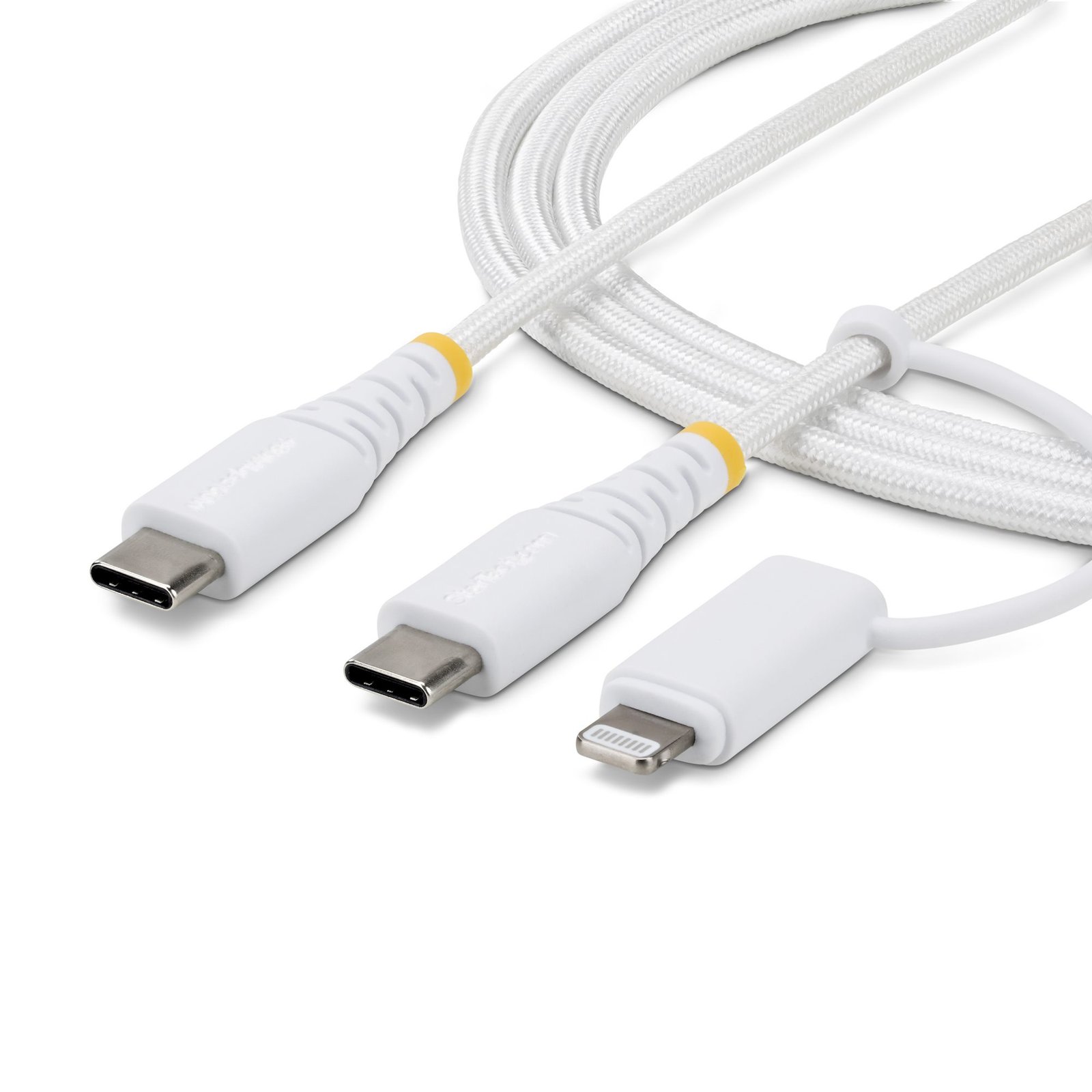 StarTech.com 2m (6ft) 2-in-1 Rugged USB-C Charging Cable with Lightning Adapter, 30W/60W (3A), STA-2M-U2-LNTC-CABLE