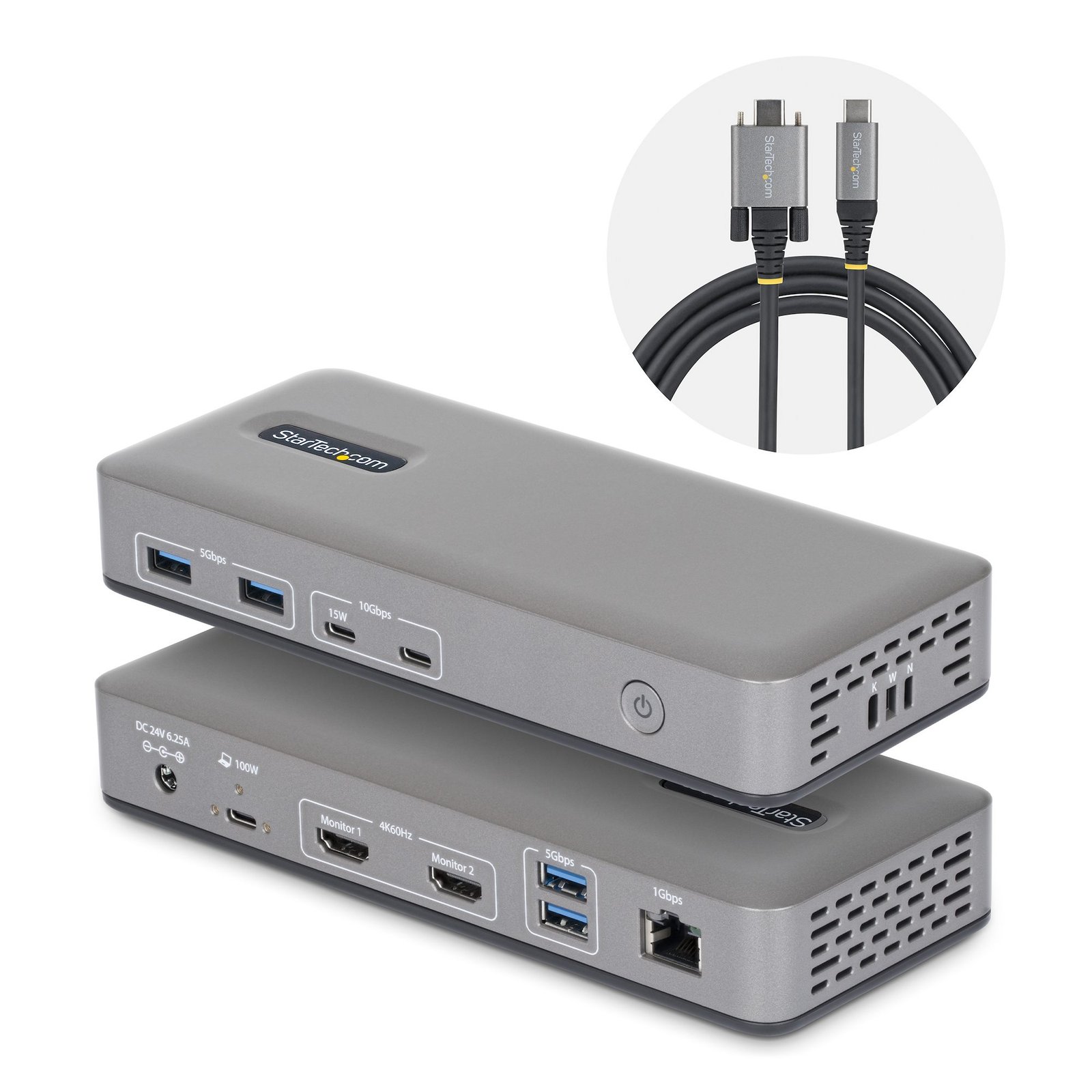 StarTech.com Dual-Monitor USB-C Docking Station, HDMI, 4K 60Hz, 100W Laptop Charging, 1GbE, 196N-USBC-DOCK