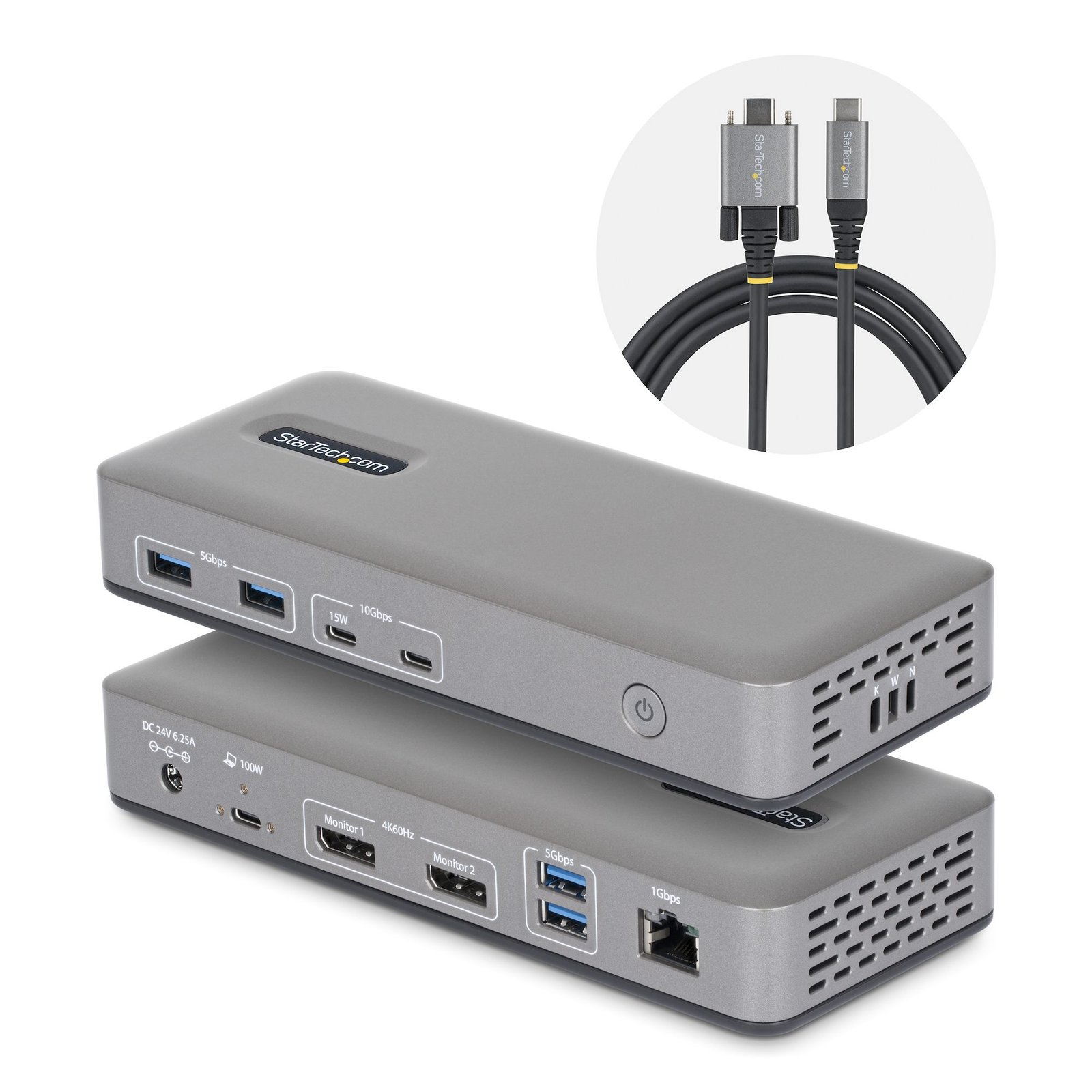 StarTech.com Dual-Monitor USB-C Docking Station, DisplayPort, 4K 60Hz, 100W Laptop Charging, 1GbE, 201N-USBC-DOCK