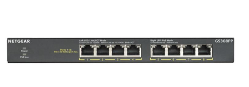 NETGEAR GS308PP Unmanaged Gigabit Ethernet (10/100/1000) Power over (PoE) Black GS308PP-100NAS