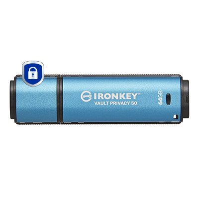 Kingston Technology IronKey 64GB Vault Privacy 50 AES-256 Encrypted, FIPS 197 IKVP50/64GB